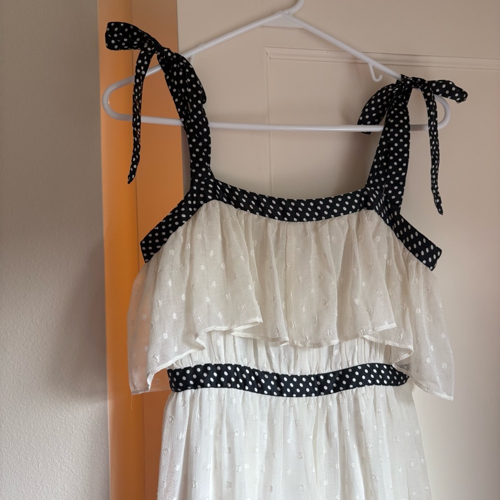 Topshop Women's Ivory Swing Tie Shoulder Polka Dot Midi Dress